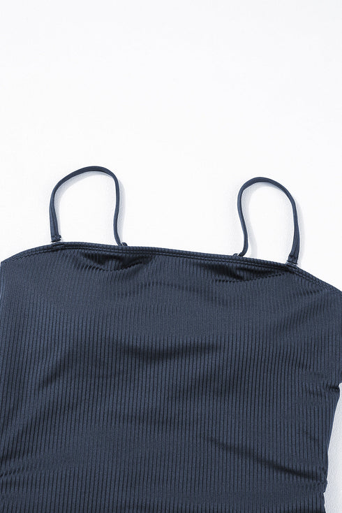 Ribbed Drawstring Sides Cutout One Piece Swimsuit