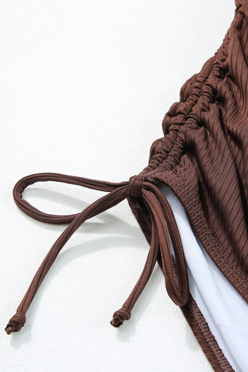 Ribbed Drawstring Sides Cutout One Piece Swimsuit