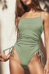 Ribbed Drawstring Sides Cutout One Piece Swimsuit