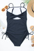Ribbed Drawstring Sides Cutout One Piece Swimsuit