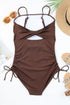 Ribbed Drawstring Sides Cutout One Piece Swimsuit