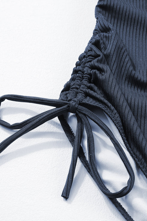 Ribbed Drawstring Sides Cutout One Piece Swimsuit