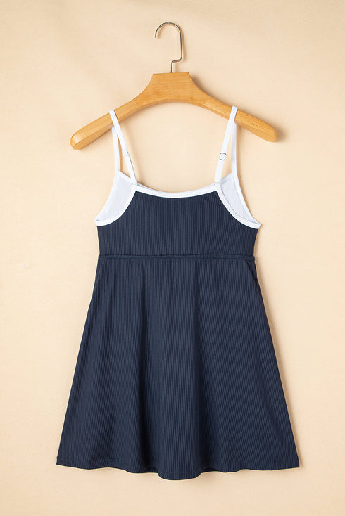 Ribbed Edge Pocketed Lined Active Swim Dress