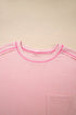 Ribbed Exposed Seam Chest Pocket Corded Long Sleeve Top