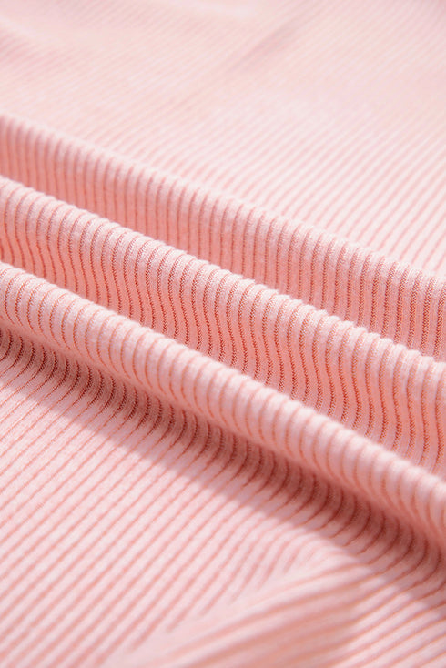 Ribbed Exposed Seams Chest Pocket Drop Shoulder Crew Neck Top