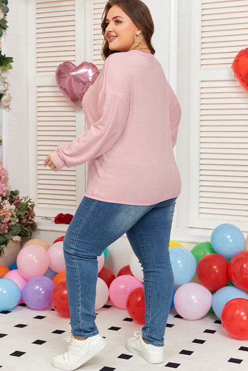 Ribbed Exposed Seams Chest Pocket Drop Shoulder Crew Neck Top