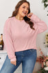 Ribbed Exposed Seams Chest Pocket Drop Shoulder Crew Neck Top