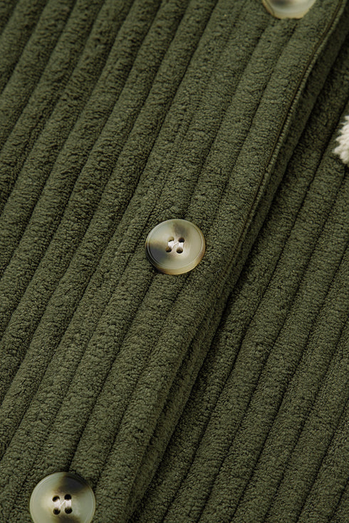 Ribbed Fleece Plaid Patchwork Corduroy Button Up Jacket