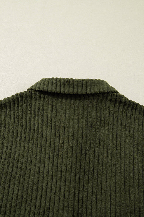 Ribbed Fleece Plaid Patchwork Corduroy Button Up Jacket