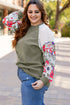 Ribbed Floral Mixed Pattern Patchwork Raglan Blouse