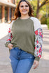 Ribbed Floral Mixed Pattern Patchwork Raglan Blouse
