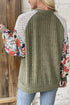 Ribbed Floral Mixed Pattern Patchwork Raglan Blouse