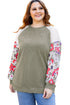 Ribbed Floral Mixed Pattern Patchwork Raglan Blouse