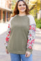 Ribbed Floral Mixed Pattern Patchwork Raglan Blouse