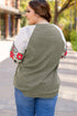 Ribbed Floral Mixed Pattern Patchwork Raglan Blouse