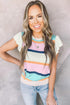 Ribbed Flutter Sleeve Striped Knit Sweater Top