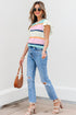 Ribbed Flutter Sleeve Striped Knit Sweater Top