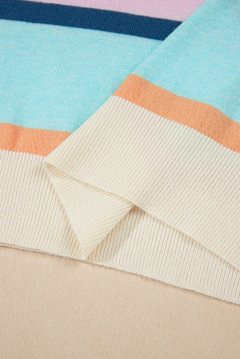 Ribbed Flutter Sleeve Striped Knit Sweater Top