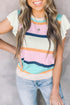 Ribbed Flutter Sleeve Striped Knit Sweater Top