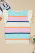 Ribbed Flutter Sleeve Striped Knit Sweater Top
