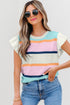 Ribbed Flutter Sleeve Striped Knit Sweater Top