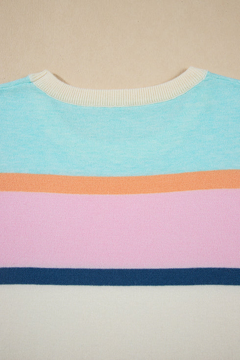 Ribbed Flutter Sleeve Striped Knit Sweater Top