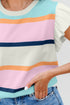 Ribbed Flutter Sleeve Striped Knit Sweater Top