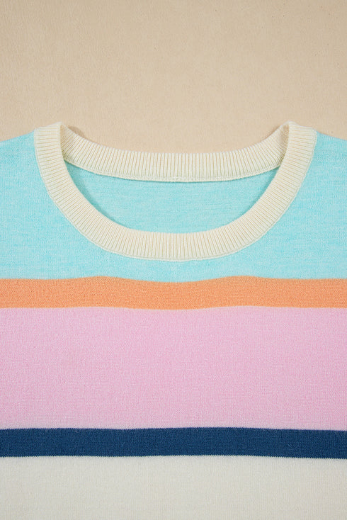 Ribbed Flutter Sleeve Striped Knit Sweater Top