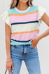 Ribbed Flutter Sleeve Striped Knit Sweater Top