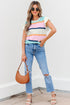 Ribbed Flutter Sleeve Striped Knit Sweater Top