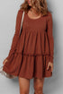 Ribbed Frill Trim High Waist Long Sleeve Mini Dress
