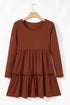 Ribbed Frill Trim High Waist Long Sleeve Mini Dress