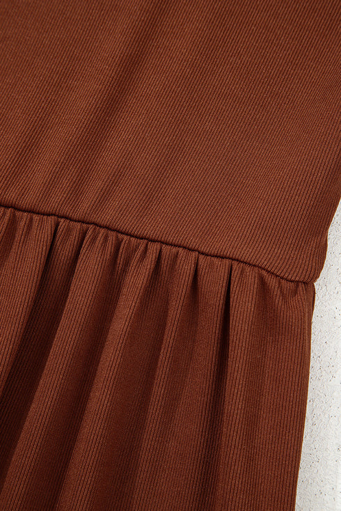Ribbed Frill Trim High Waist Long Sleeve Mini Dress