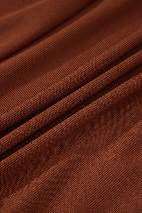 Ribbed Frill Trim High Waist Long Sleeve Mini Dress
