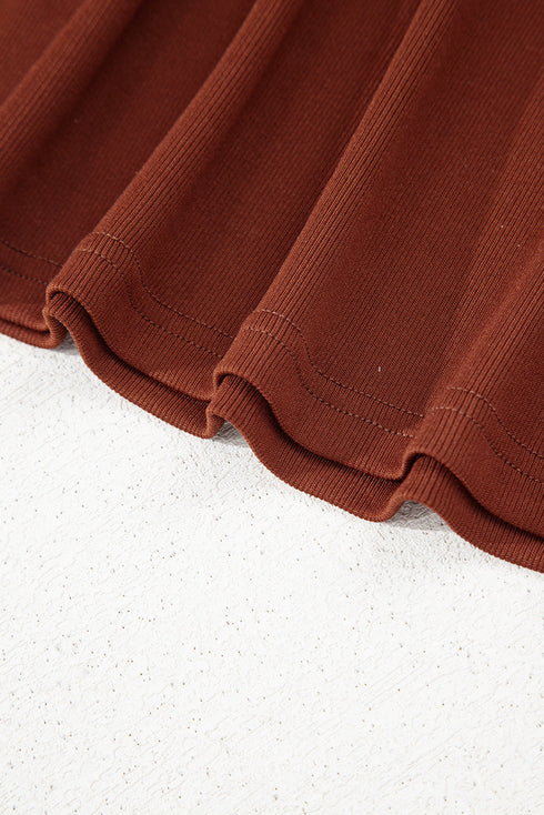 Ribbed Frill Trim High Waist Long Sleeve Mini Dress