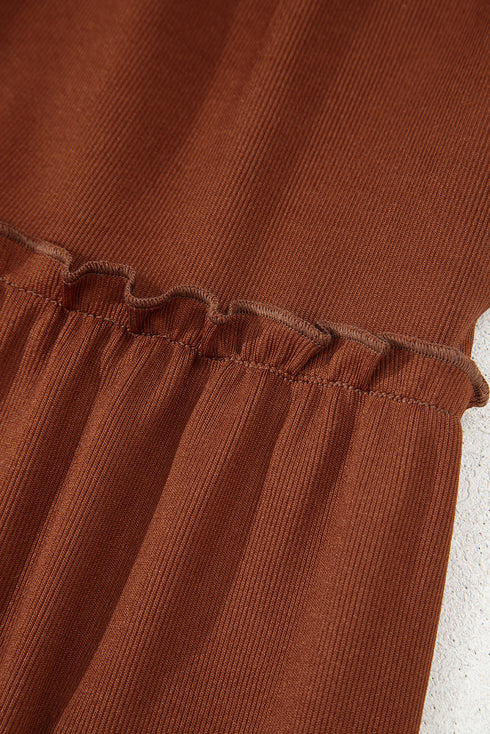 Ribbed Frill Trim High Waist Long Sleeve Mini Dress