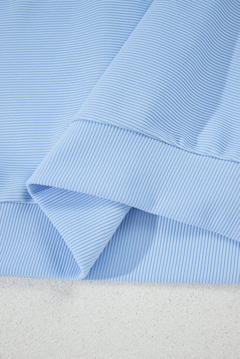 Ribbed Half Zip Ruffle Sleeve Coordinated Short Sets