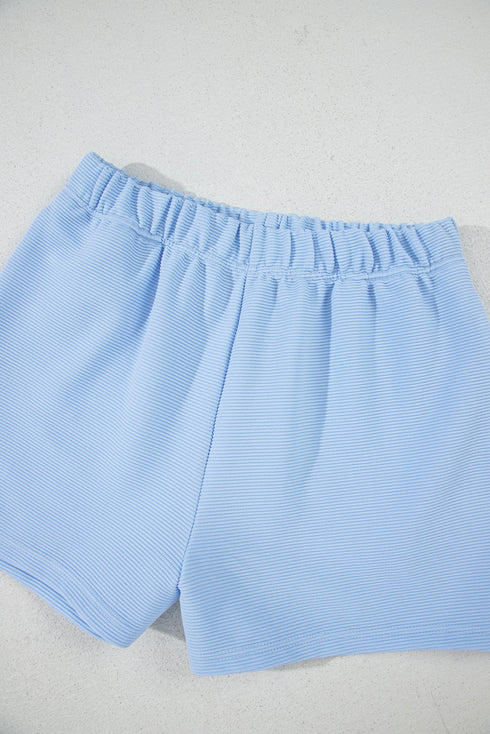 Ribbed Half Zip Ruffle Sleeve Coordinated Short Sets