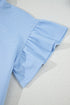 Ribbed Half Zip Ruffle Sleeve Coordinated Short Sets