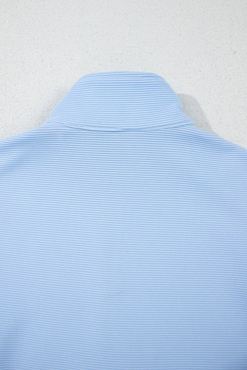 Ribbed Half Zip Ruffle Sleeve Coordinated Short Sets