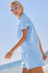 Ribbed Half Zip Ruffle Sleeve Coordinated Short Sets