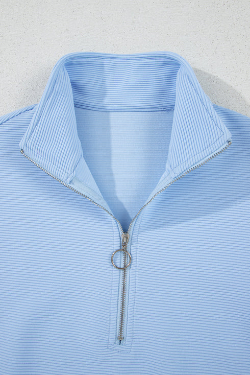 Ribbed Half Zip Ruffle Sleeve Coordinated Short Sets