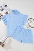 Ribbed Half Zip Ruffle Sleeve Coordinated Short Sets