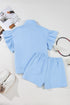 Ribbed Half Zip Ruffle Sleeve Coordinated Short Sets