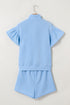Ribbed Half Zip Ruffle Sleeve Coordinated Short Sets