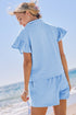 Ribbed Half Zip Ruffle Sleeve Coordinated Short Sets