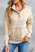 Ribbed Hem Snap Button Neckline Sweatshirt with Pocket