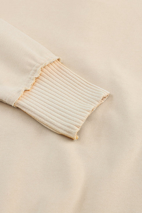 Ribbed Hem Snap Button Neckline Sweatshirt with Pocket