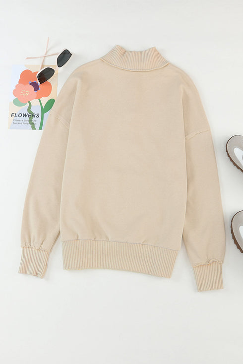 Ribbed Hem Snap Button Neckline Sweatshirt with Pocket