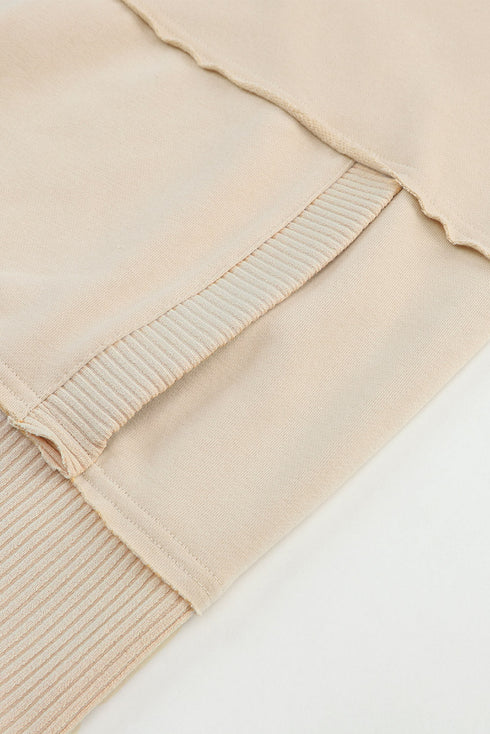 Ribbed Hem Snap Button Neckline Sweatshirt with Pocket